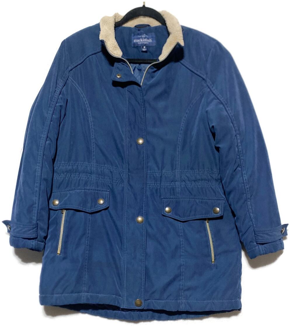 Mackintosh Women's Blue Softshell Parka Jacket Size Medium Lined Full Zip & Snap